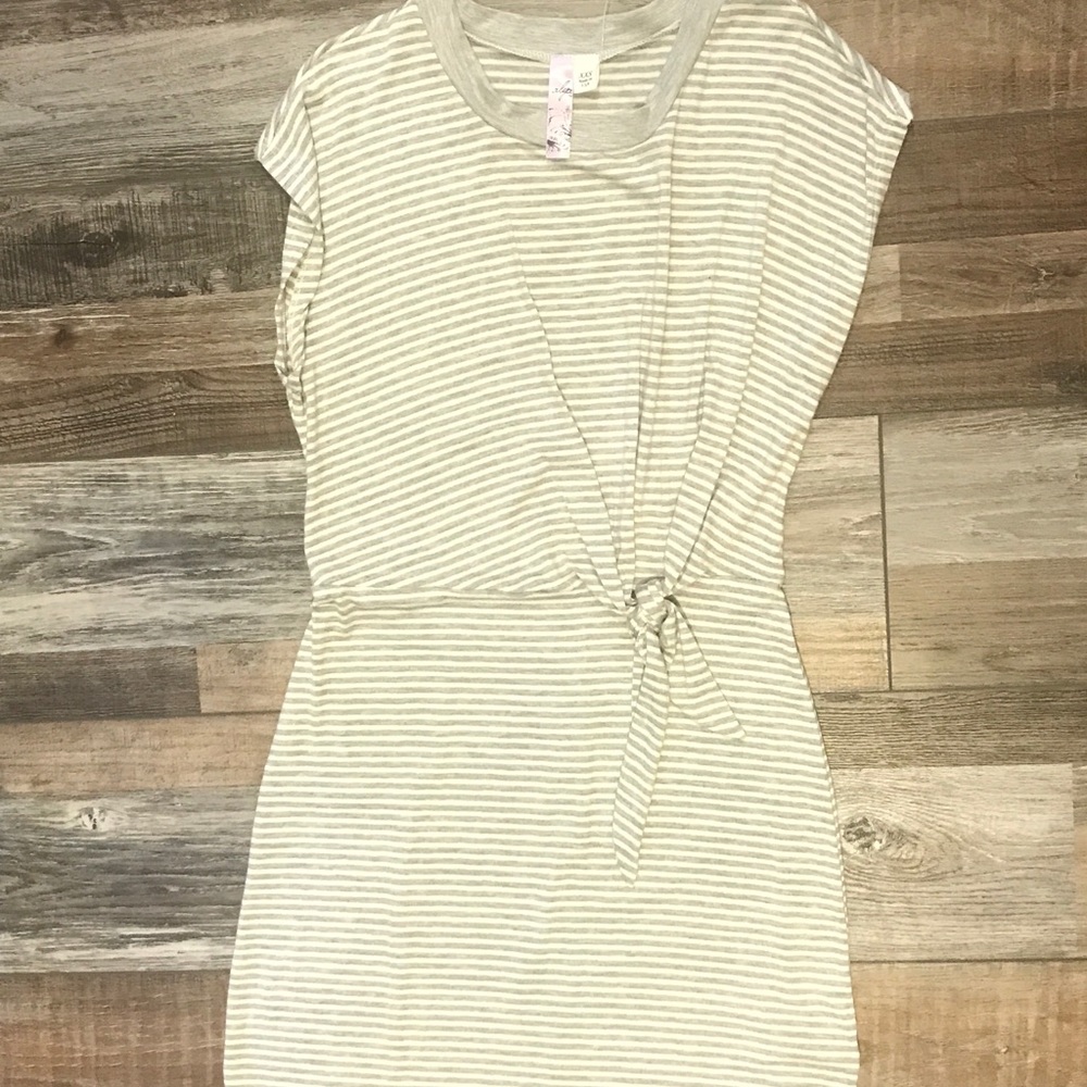 NWT Francesca’s grey striped side tie dress.